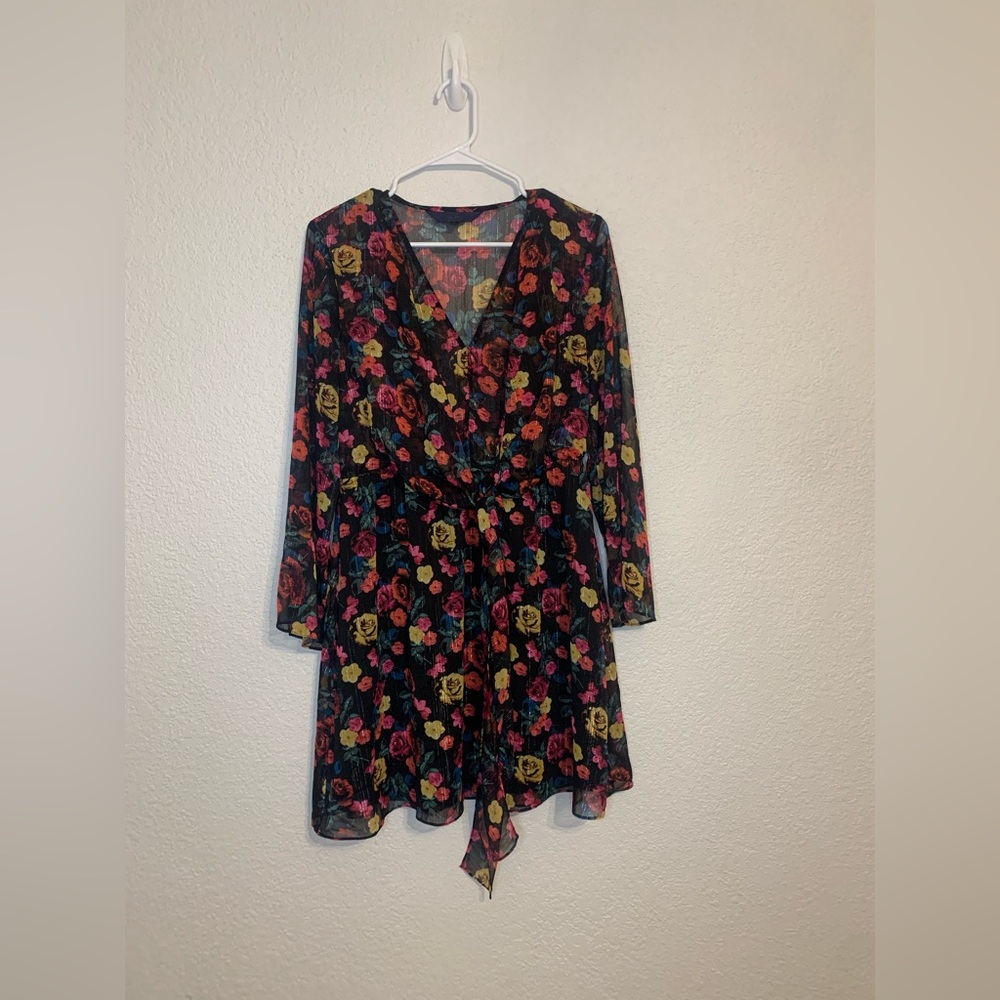 Rachel Rachel Roy Women's Tie-Waist Floral Print Dress Black Size Medium - Picture 3 of 10